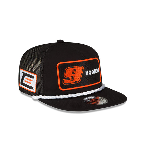 9 BLACK HOOTERS NEW ERA GOLFER TRUCKER HAT