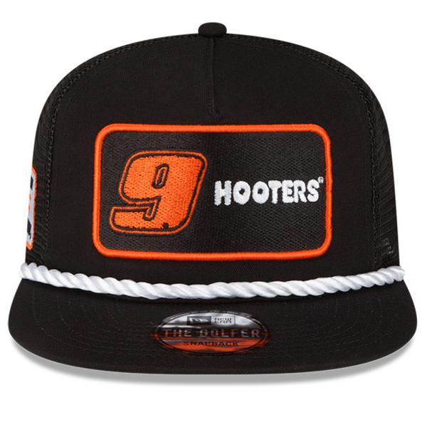 9 BLACK HOOTERS NEW ERA GOLFER TRUCKER HAT