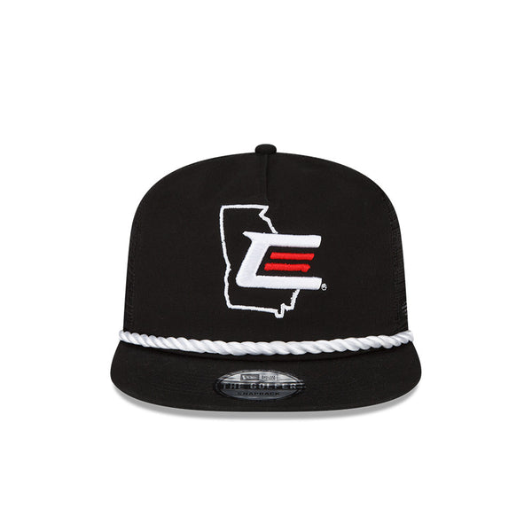 BLACK CE GA OUTLINE NEW ERA GOLFER TRUCKER HAT