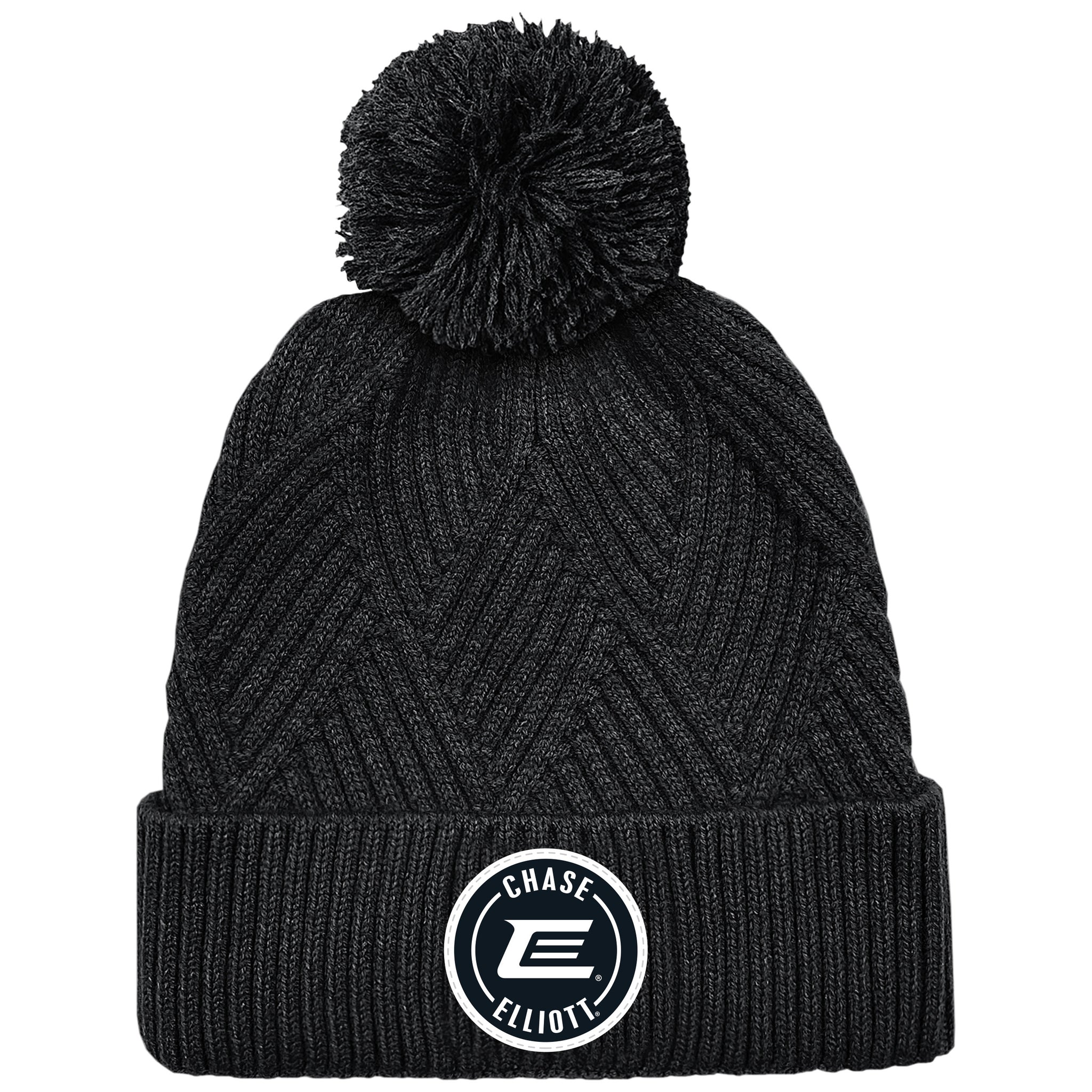 PVC PATCH BLACK POM POM BEANIE