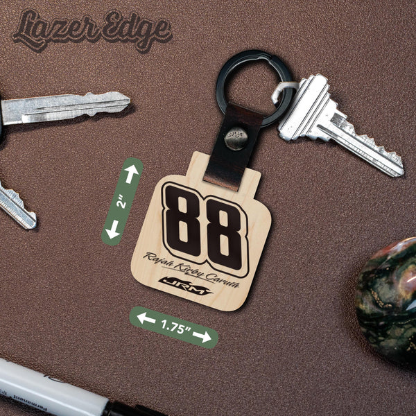 Rajah Kirby Caruth #88 Wooden Keychain  | Crafted from Cherry and Maple Wood | Made in USA | Officially Licensed by JR Motorsports