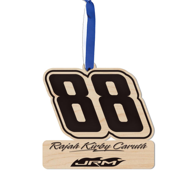 Rajah Kirby Caruth #88 Wooden Ornament  | Crafted from Cherry and Maple Wood | Made in USA | Officially Licensed by JR Motorsports