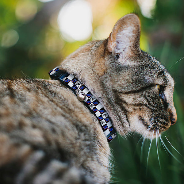 Breakaway Cat Collar with Bell - Kyle Larson Autograph and #5 Checker Logo Black/White/Blue/Red