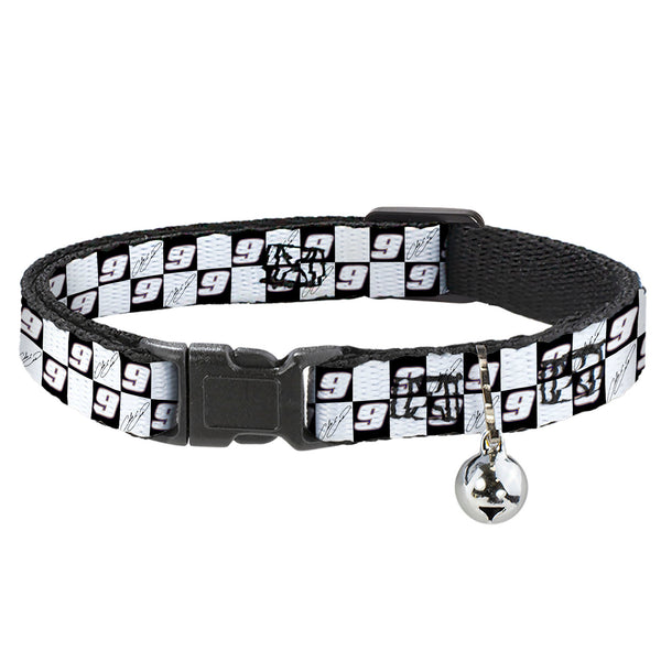 Breakaway Cat Collar with Bell - Chase Elliott Autograph and #9 Checker Logo Black/White/Blue