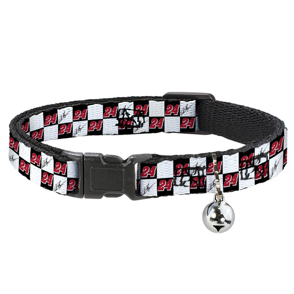 Breakaway Cat Collar with Bell - William Byron Autograph and #24 Checker Logo Black/White/Red