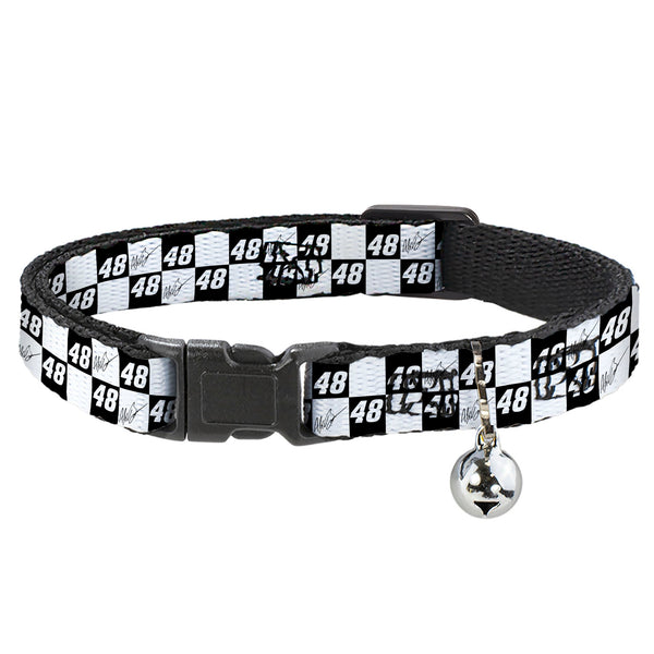 Breakaway Cat Collar with Bell - Alex Bowman Autograph and #48 Checker Logo Black/White