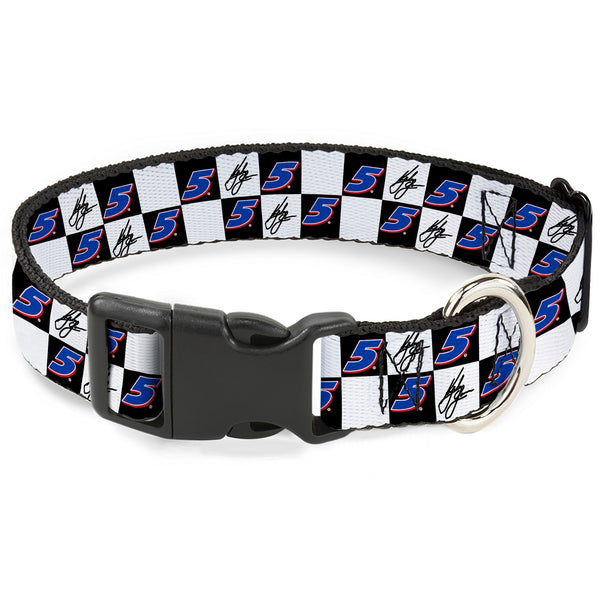 Plastic Clip Collar - Kyle Larson Autograph and #5 Checker Logo Black/White/Blue/Red