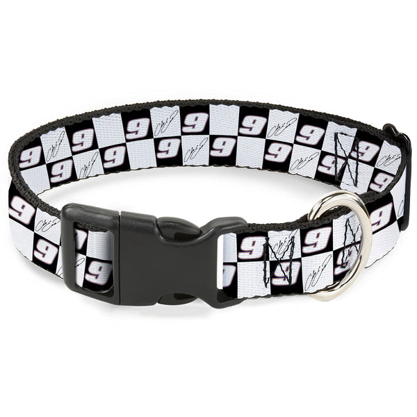 Plastic Clip Collar - Chase Elliott Autograph and #9 Checker Logo Black/White/Blue
