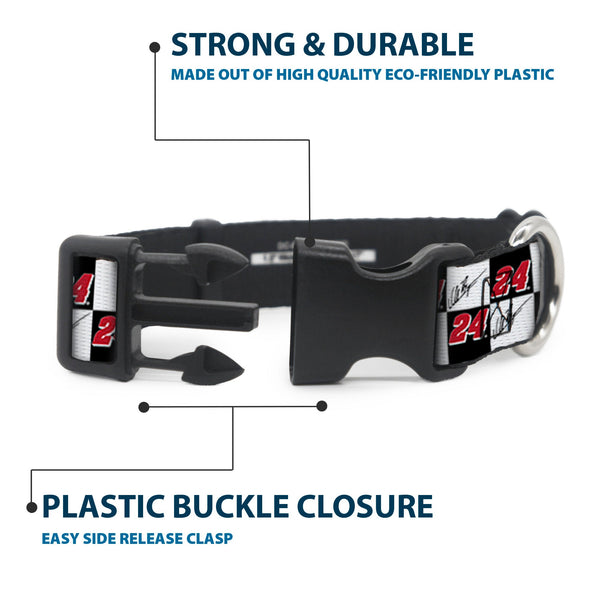 Plastic Clip Collar - William Byron Autograph and #24 Checker Logo Black/White/Red