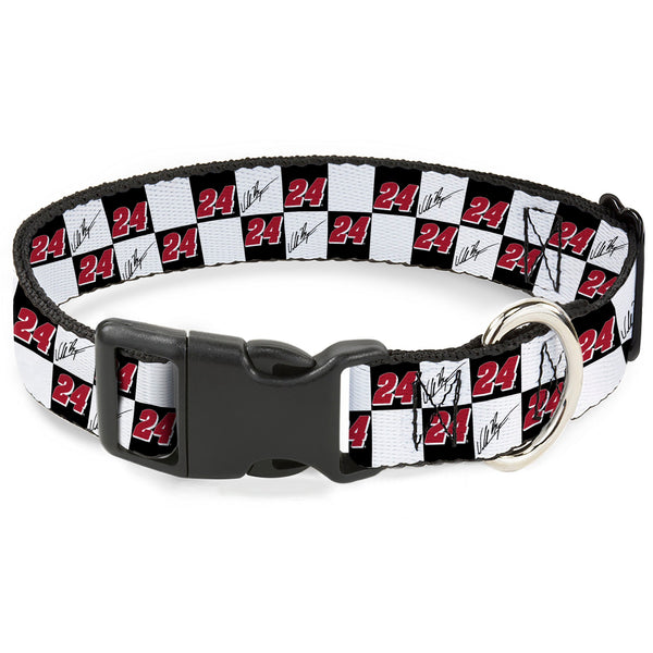 Plastic Clip Collar - William Byron Autograph and #24 Checker Logo Black/White/Red