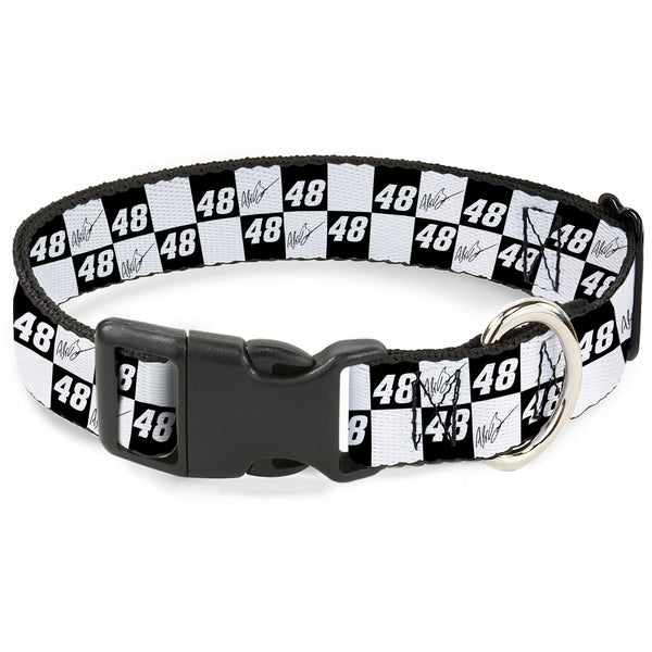 Plastic Clip Collar - Alex Bowman Autograph and #48 Checker Logo Black/White