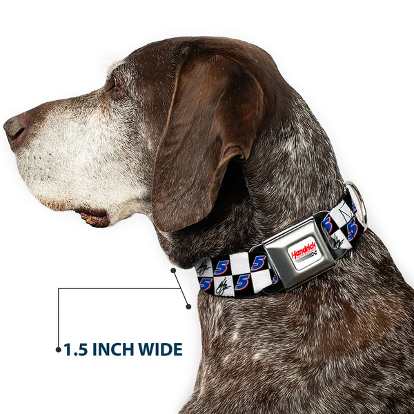 HENDRICK MOTORSPORTS Checker Logo Full Color Red/White Seatbelt Buckle Collar - Kyle Larson Autograph and #5 Checker Logo Black/White/Blue/Red