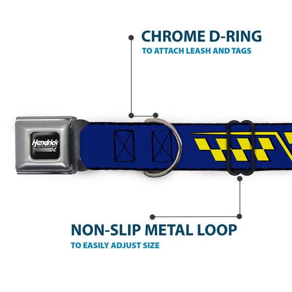 HENDRICK MOTORSPORTS Checker Logo Full Color Black/White Seatbelt Buckle Collar - Jimmie Johnson #48 Autograph Checker Blue/Yellow