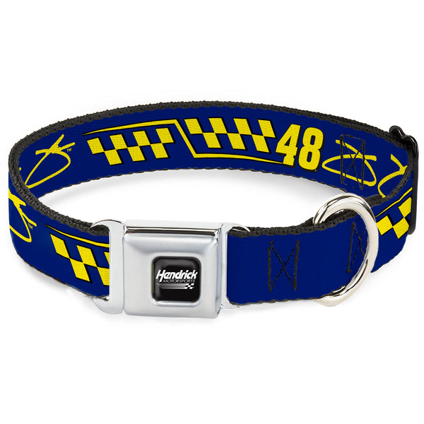 HENDRICK MOTORSPORTS Checker Logo Full Color Black/White Seatbelt Buckle Collar - Jimmie Johnson #48 Autograph Checker Blue/Yellow