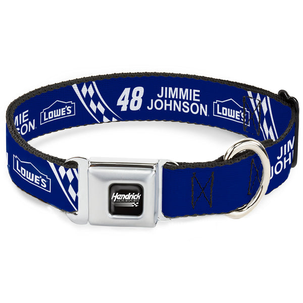 HENDRICK MOTORSPORTS Checker Logo Full Color Black/White Seatbelt Buckle Collar - JIMMIE JOHNSON #48 LOWE'S Logo Checker Blue/White