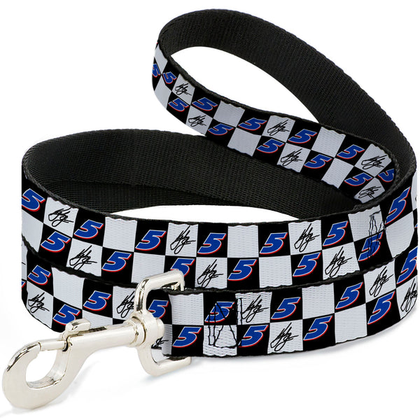 Dog Leash - Kyle Larson Autograph and #5 Checker Logo Black/White/Blue/Red