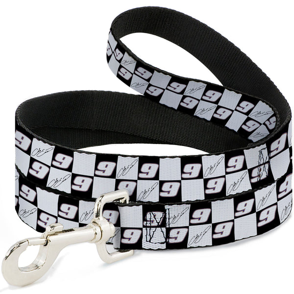 Dog Leash - Chase Elliott Autograph and #9 Checker Logo Black/White/Blue