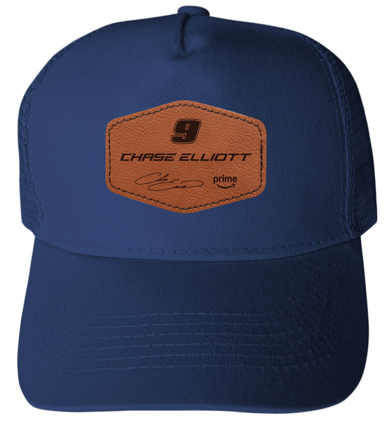 Chase Elliott #9 Nascar Trucker Hat - Engraved Leather Patch