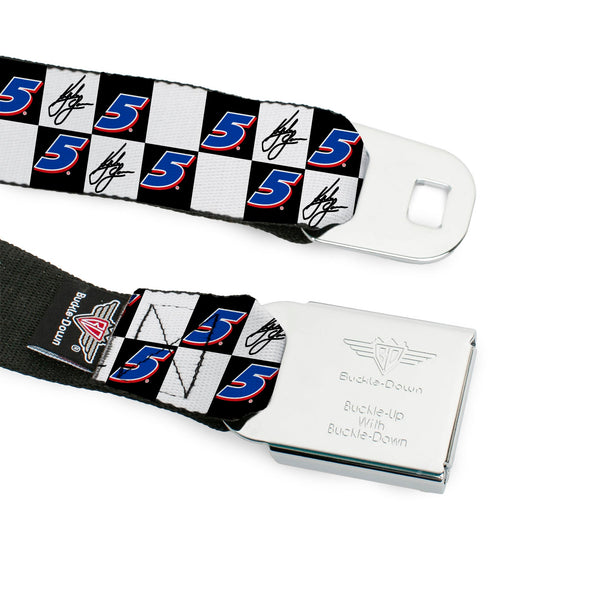 HENDRICK MOTORSPORTS Checker Logo Full Color Red/White Seatbelt Belt - Kyle Larson Autograph and #5 Checker Logo Black/White/Blue/Red Webbing
