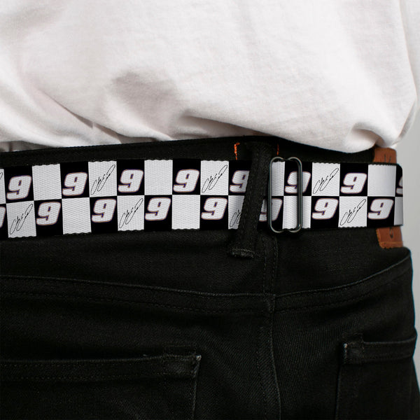 HENDRICK MOTORSPORTS Checker Logo Full Color Red/White Seatbelt Belt - Chase Elliott Autograph and #9 Checker Logo Black/White/Blue Webbing