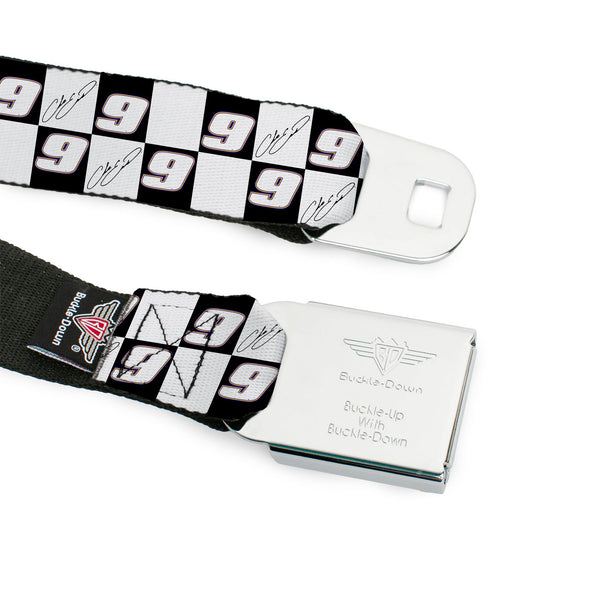 HENDRICK MOTORSPORTS Checker Logo Full Color Red/White Seatbelt Belt - Chase Elliott Autograph and #9 Checker Logo Black/White/Blue Webbing