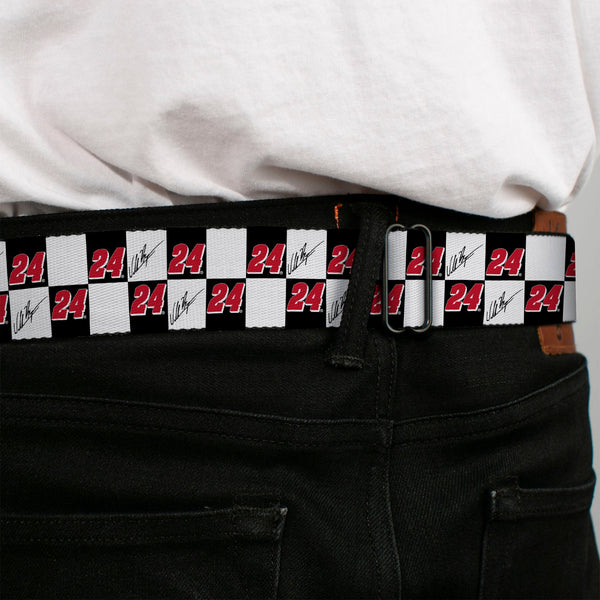 HENDRICK MOTORSPORTS Checker Logo Full Color Red/White Seatbelt Belt - William Byron Autograph and #24 Checker Logo Black/White/Red Webbing