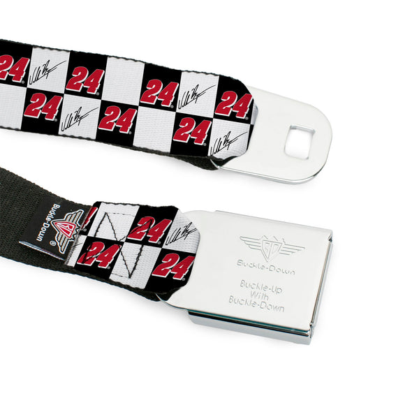 HENDRICK MOTORSPORTS Checker Logo Full Color Red/White Seatbelt Belt - William Byron Autograph and #24 Checker Logo Black/White/Red Webbing