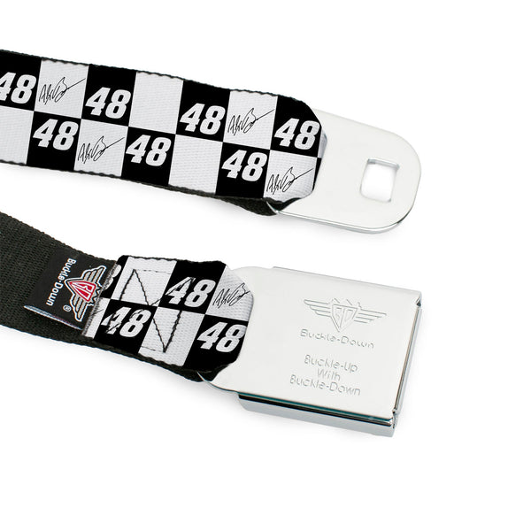 HENDRICK MOTORSPORTS Checker Logo Full Color Red/White Seatbelt Belt - Alex Bowman Autograph and #48 Checker Logo Black/White Webbing