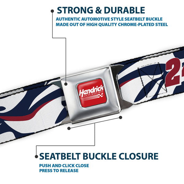 HENDRICK MOTORSPORTS Checker Logo Full Color Red/White Seatbelt Belt - William Byron #24 Car Scheme White/Red/Blue Webbing