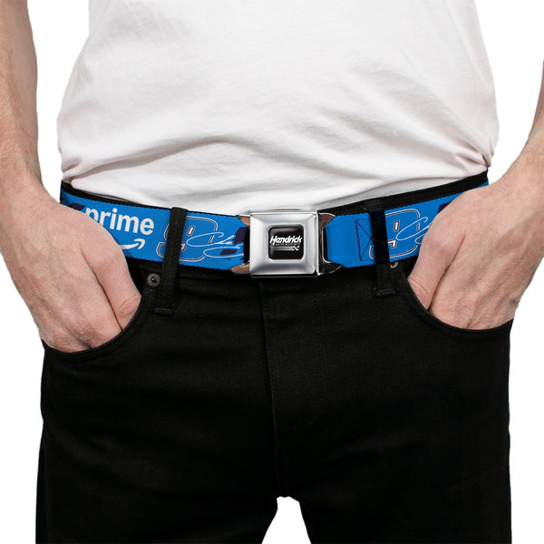 HENDRICK MOTORSPORTS Checker Logo Full Color Black/White Seatbelt Belt - Chase Elliott #9 Autograph PRIME Logo Blue/Black/White Webbing