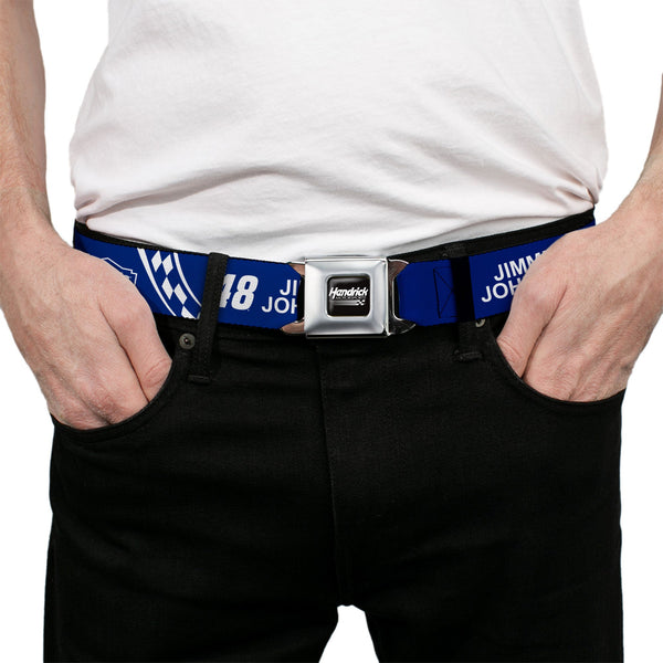 HENDRICK MOTORSPORTS Checker Logo Full Color Black/White Seatbelt Belt - JIMMIE JOHNSON #48 LOWE'S Logo Checker Blue/White Webbing