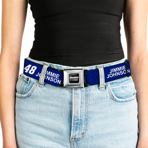 HENDRICK MOTORSPORTS Checker Logo Full Color Black/White Seatbelt Belt - JIMMIE JOHNSON #48 LOWE'S Logo Checker Blue/White Webbing