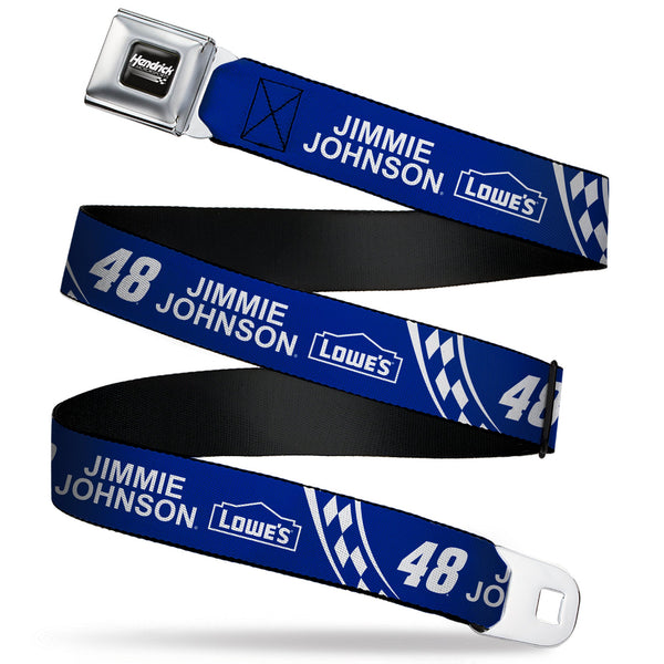 HENDRICK MOTORSPORTS Checker Logo Full Color Black/White Seatbelt Belt - JIMMIE JOHNSON #48 LOWE'S Logo Checker Blue/White Webbing
