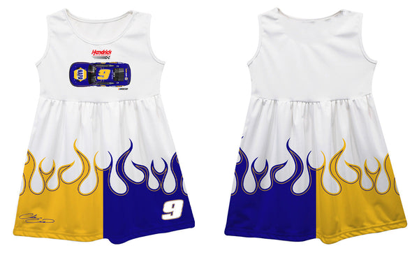 Chase Elliot NASCAR Color Block Blue and Gold Flames Tank Dress