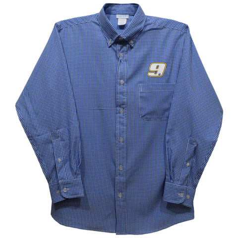 Chase Elliott Vive La Fete Gingham Button Down Long Sleeve Shirt - Blue