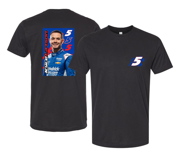 Kyle Larson - Hendricks Cars.com #5 Nascar Offic. LIC. Unisex T-Shirt – Left Chest and Large Back Picture Design