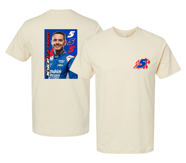 Kyle Larson - Hendricks Cars.com #5 Nascar Offic. LIC. Unisex T-Shirt – Left Chest and Large Back Picture Design