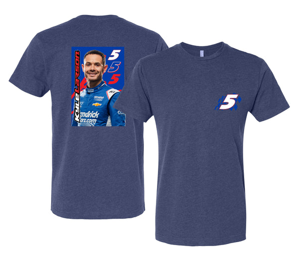 Kyle Larson - Hendricks Cars.com #5 Nascar Offic. LIC. Unisex T-Shirt – Left Chest and Large Back Picture Design