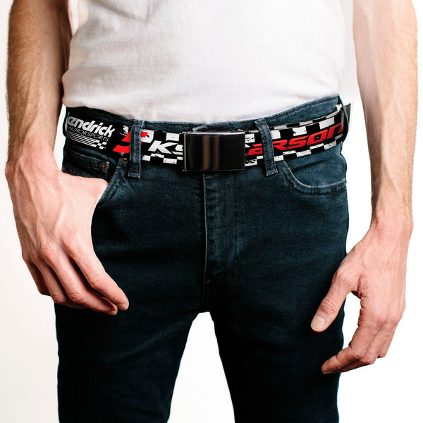 Web Belt Blank Black Buckle - KYLE LARSON #5 VALVOLINE Hendrick Motorsports Logo Black/White/Red Webbing