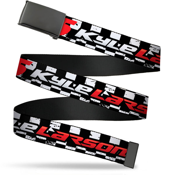 Web Belt Blank Black Buckle - KYLE LARSON #5 VALVOLINE Hendrick Motorsports Logo Black/White/Red Webbing