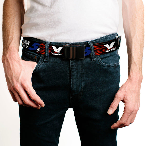 Web Belt Blank Black Buckle - Kyle Larson #5 Autograph VALVOLINE Hendrick Motorsports Logo Black/Red/White/Blue Webbing