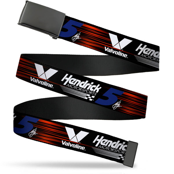 Web Belt Blank Black Buckle - Kyle Larson #5 Autograph VALVOLINE Hendrick Motorsports Logo Black/Red/White/Blue Webbing