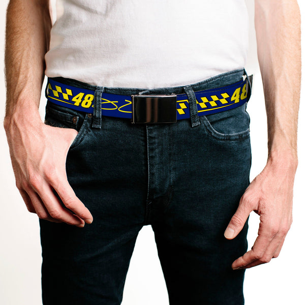 Web Belt Blank Black Buckle - Jimmie Johnson #48 Autograph Checker Blue/Yellow Webbing