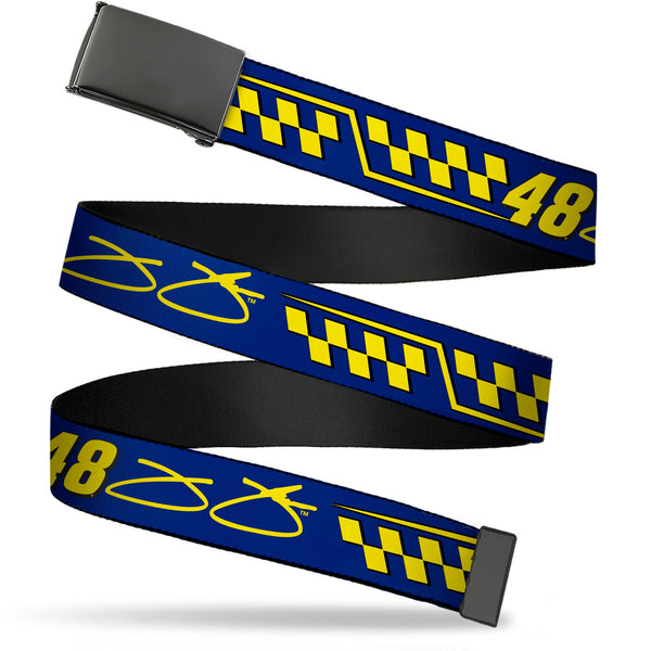 Web Belt Blank Black Buckle - Jimmie Johnson #48 Autograph Checker Blue/Yellow Webbing